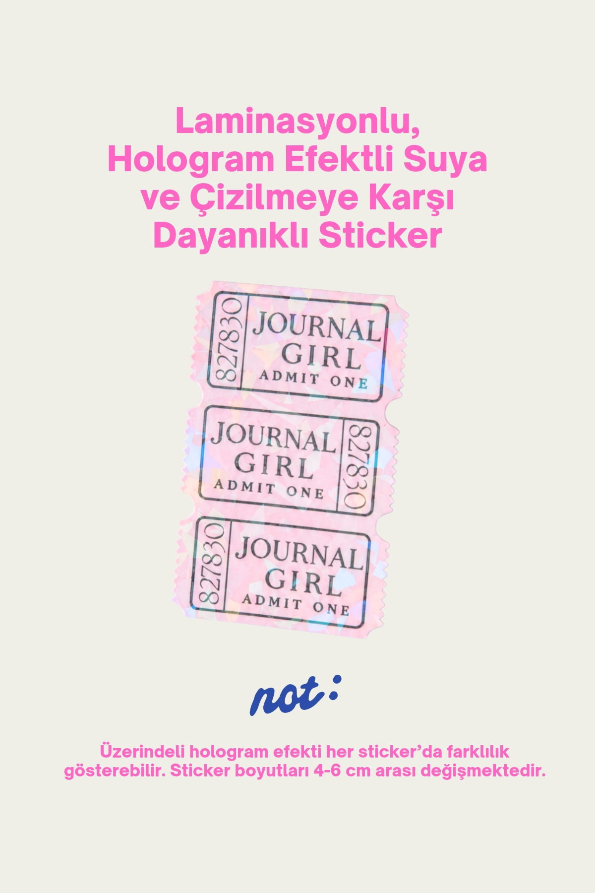 Hologram Efektli Laminasyonlu Tekli Sticker, Journal Girl Etiket, Çok Amaçlı, Su Geçirmez ve Çizilmeye Dayanıklı Sticker