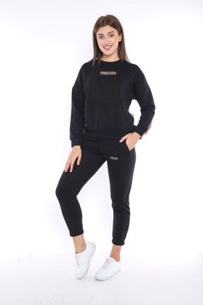 Kadın Spor Siyah Sweatshirt Takım CC-A3047