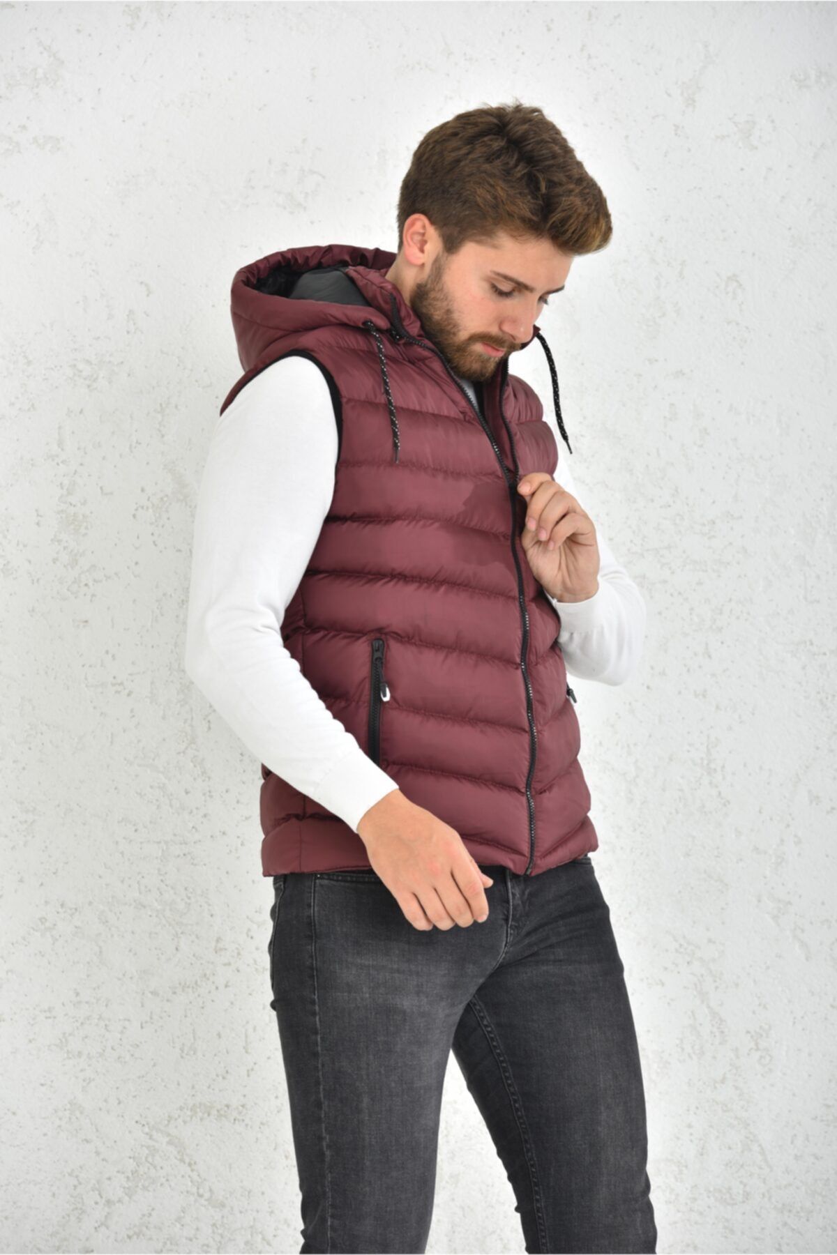 WAPP Unisex Burgundy Gel Padding Hooded Puffer Vest Trendyol