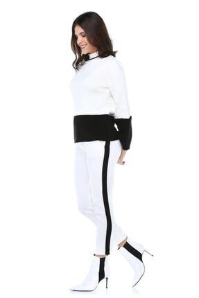 Siyah Şeritli Beyaz Bilek Kadın Pantolon PAN.1505-BYZ-B1505