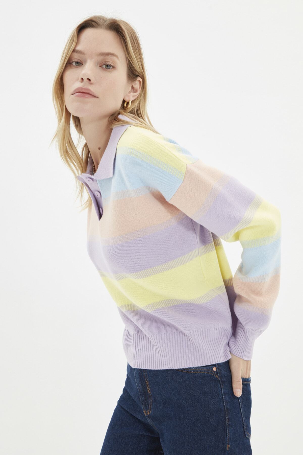 Trendyolmilla  Mavi Renk Bloklu Triko Kazak TWOAW22KZ0193 - Görsel 6