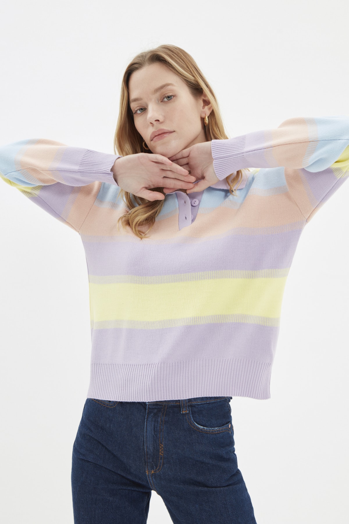 Trendyolmilla  Mavi Renk Bloklu Triko Kazak TWOAW22KZ0193 - Görsel 7