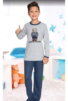 Erkek Çocuk Ayıcık-yazı Baskılı Mavi Renk Alt-ust Kışlık Pijama Takımı WGK-0085