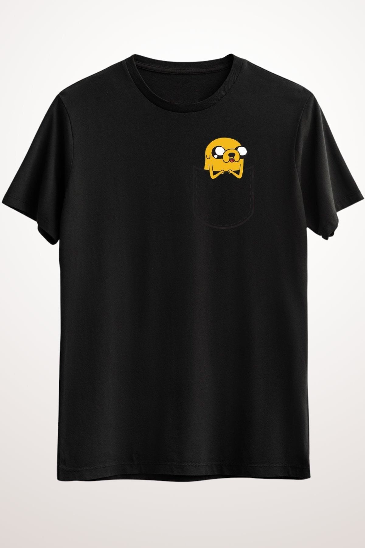 GreenMint Tricou Black Adventure Time Pocket Jake Essential Pentru Bărbați Unisex - S