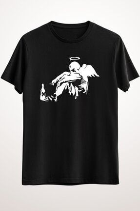 Erkek Siyah Banksy Fallen Angel Classic T-shirt GR1240