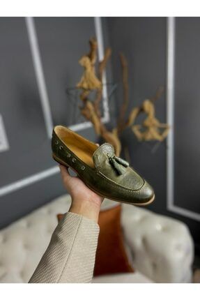 Italyan Stil Deri Erkek Ayakkabı Yeşil 8520