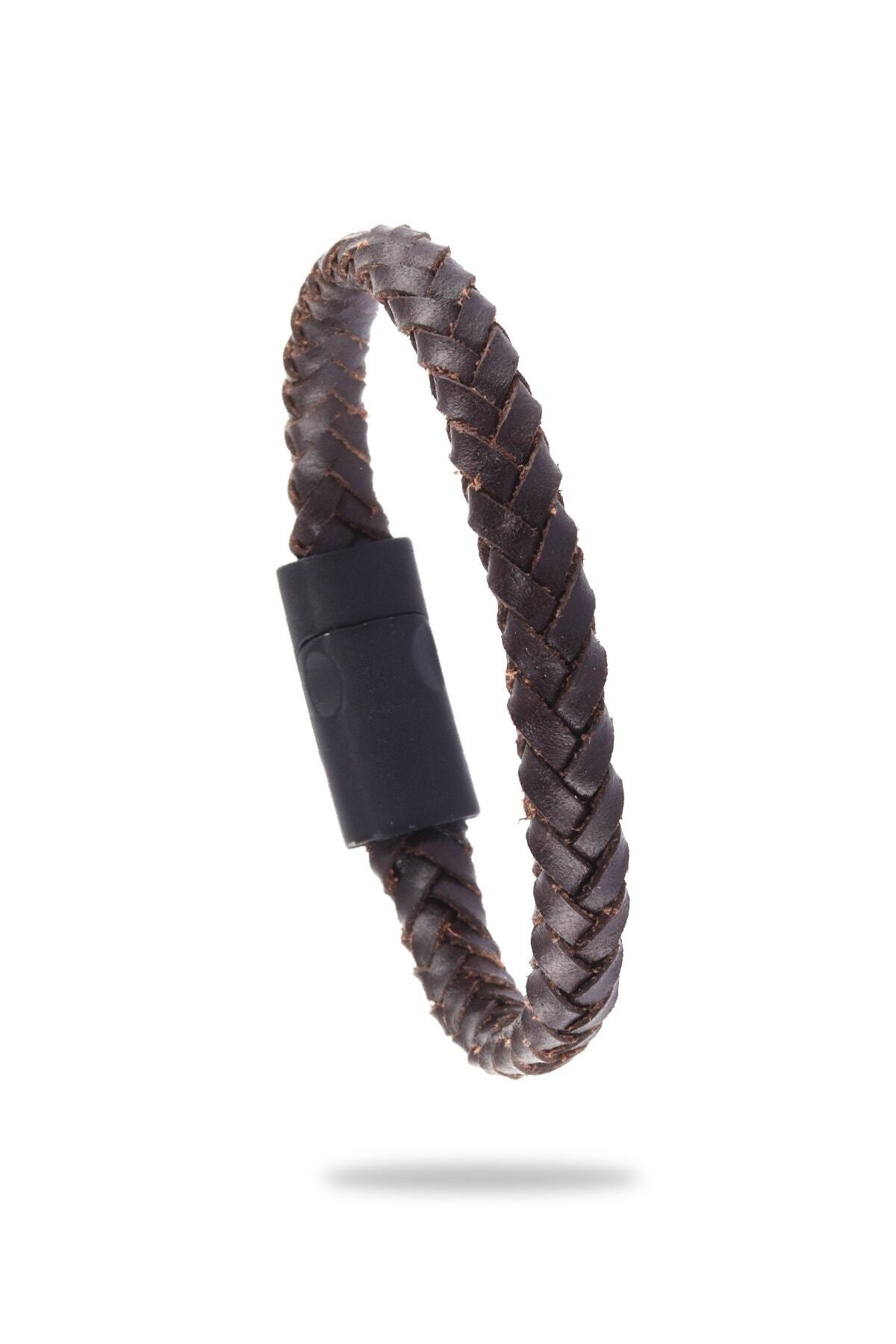 LABALABA-MEN'S BROWN FLAT KNIT LEATHER BRACELET 4