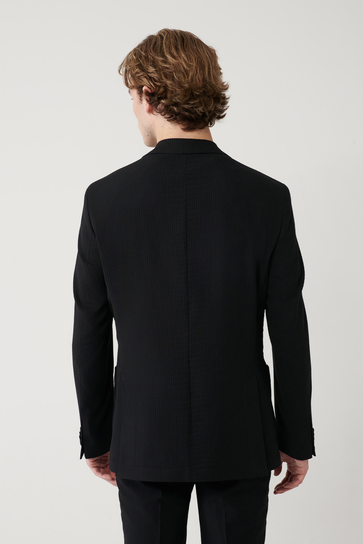 کت تک مردانه مشکی یقه‌دار بدون آستر پارچه کشی مدل Comfort Slim Fit A41Y4000