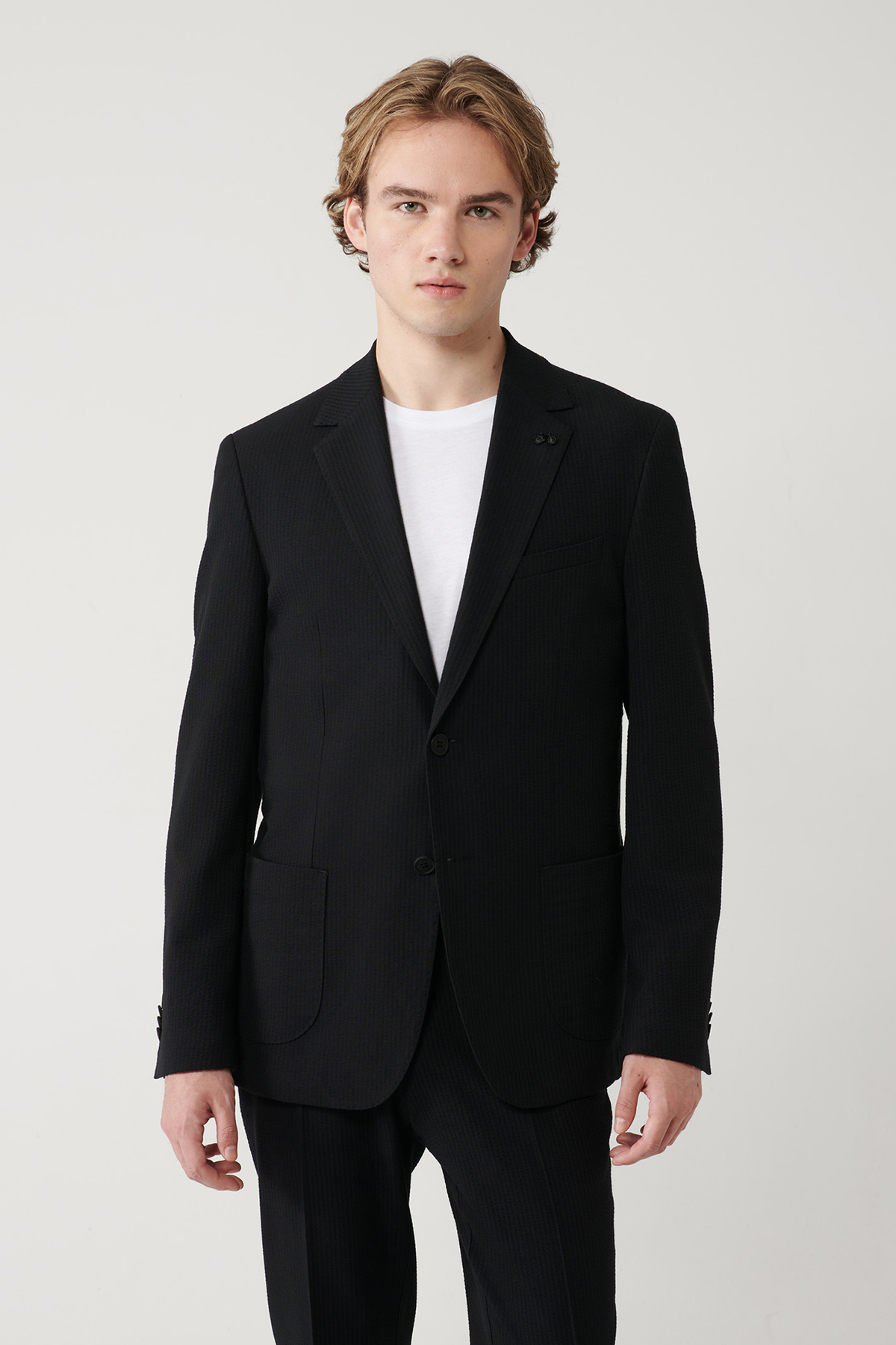 کت تک مردانه مشکی یقه‌دار بدون آستر پارچه کشی مدل Comfort Slim Fit A41Y4000