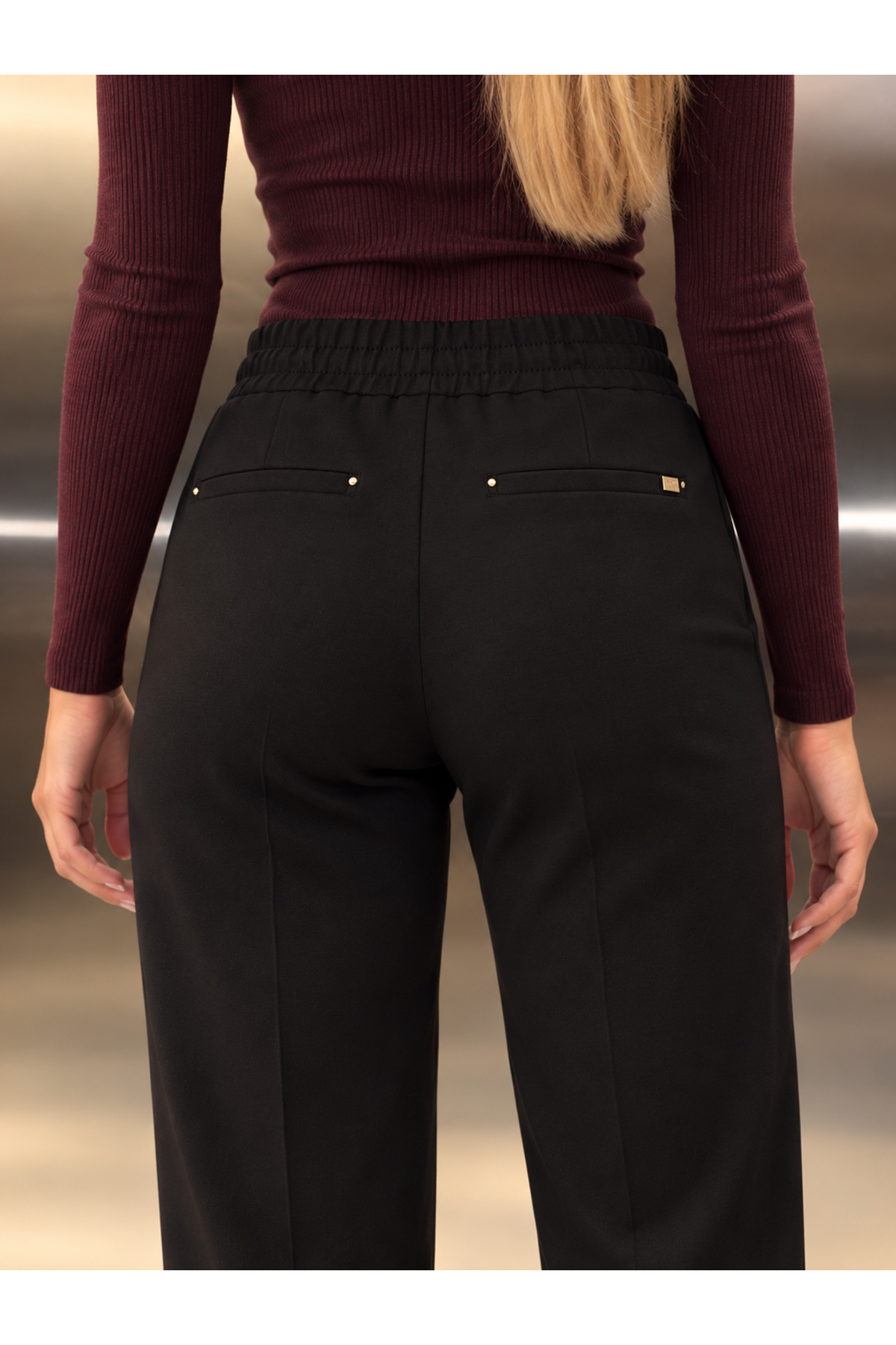Beli Lastikli Metal Aksesuar Detaylı Pantolon - Görsel 5