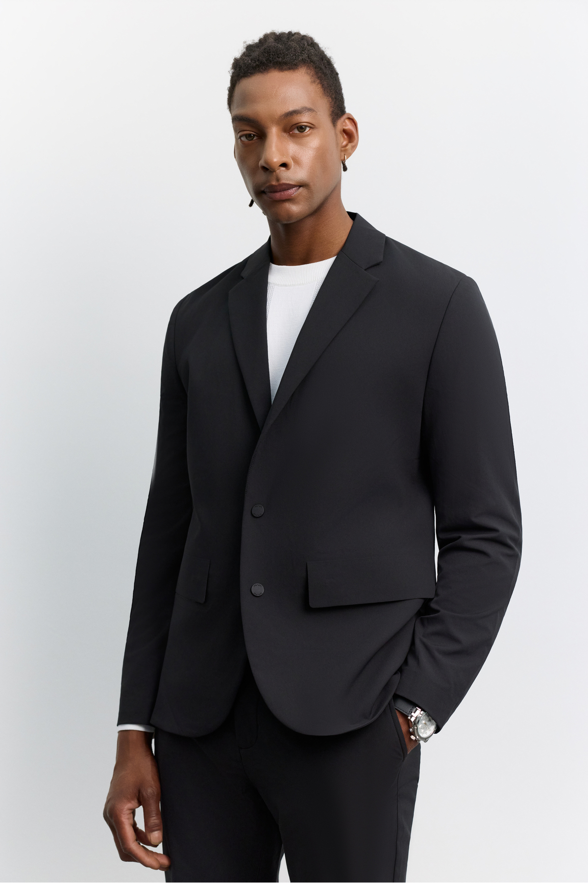کت مردانه مشکی یقه مونو دکمه‌دار پارچه تکنیکال ضد آب و چروک Comfort Slim Fit A62Y4000
