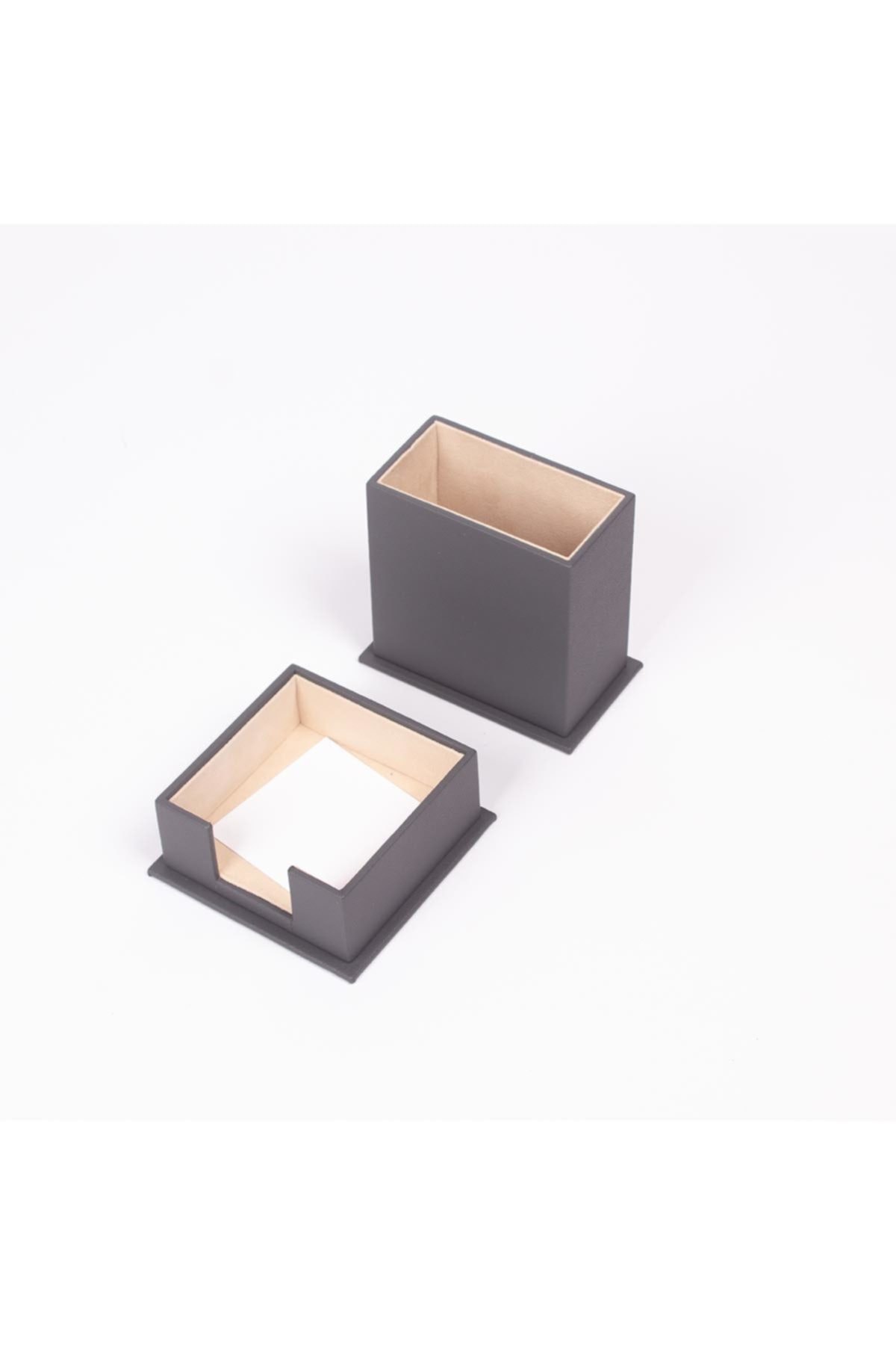 Güner Ofis Deri 2 Parça Masa Üstü Seti Gri Kalemlik Ve Notluk