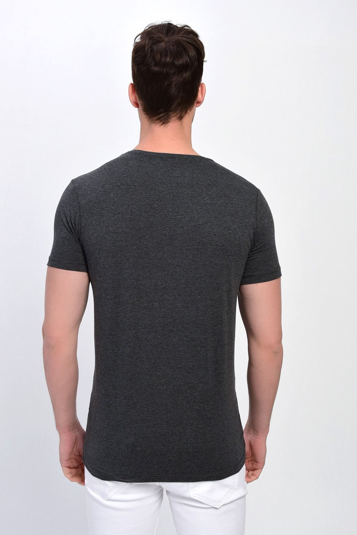 DYNAMO-Ανδρικό μπλουζάκι Anthracite Plus Size Crew Neck Lycra Basic 5