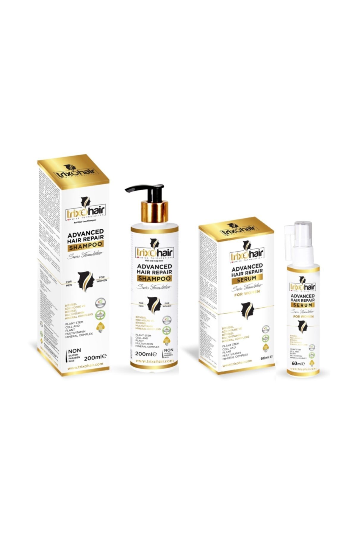 trixohair Saç Dökülmesine Karşı Saç Bakım Şampuanı ve Saç Serumu Kadınlar İçin - 200 ml + 60 ml