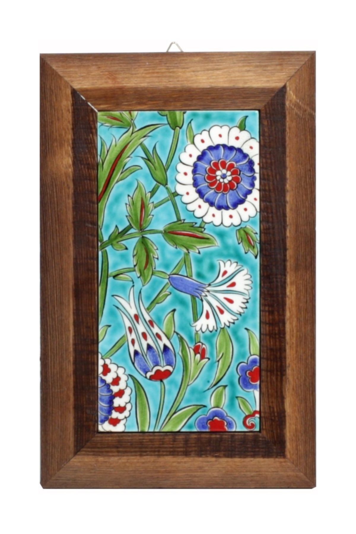 Ahşap Çerçeve Beyaz Lale Dekor Çini Tablo 10x20 cm