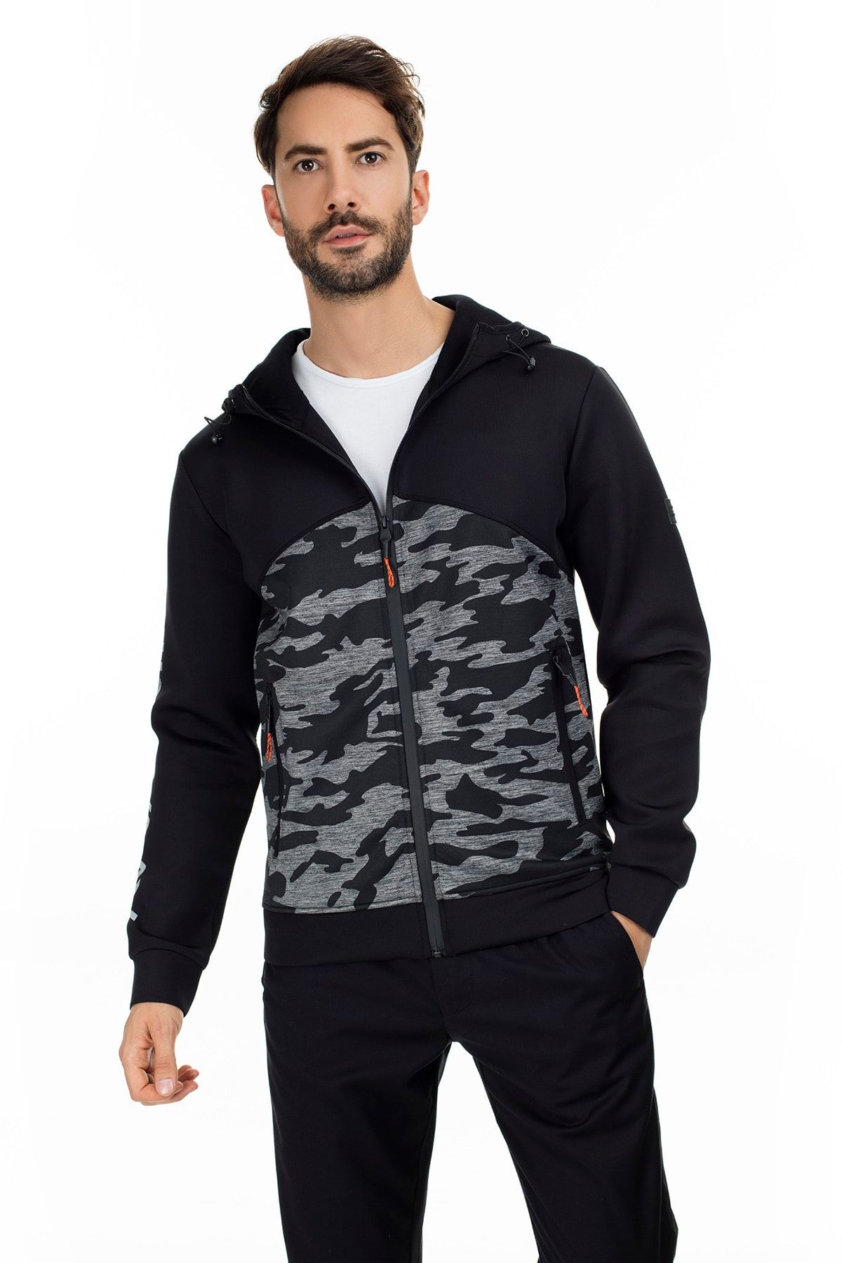 Avva Erkek Siyah Kapusonlu Yaka Kamuflaj Desenli Fermuarli Sweatshirt A92y1046 Trendyol