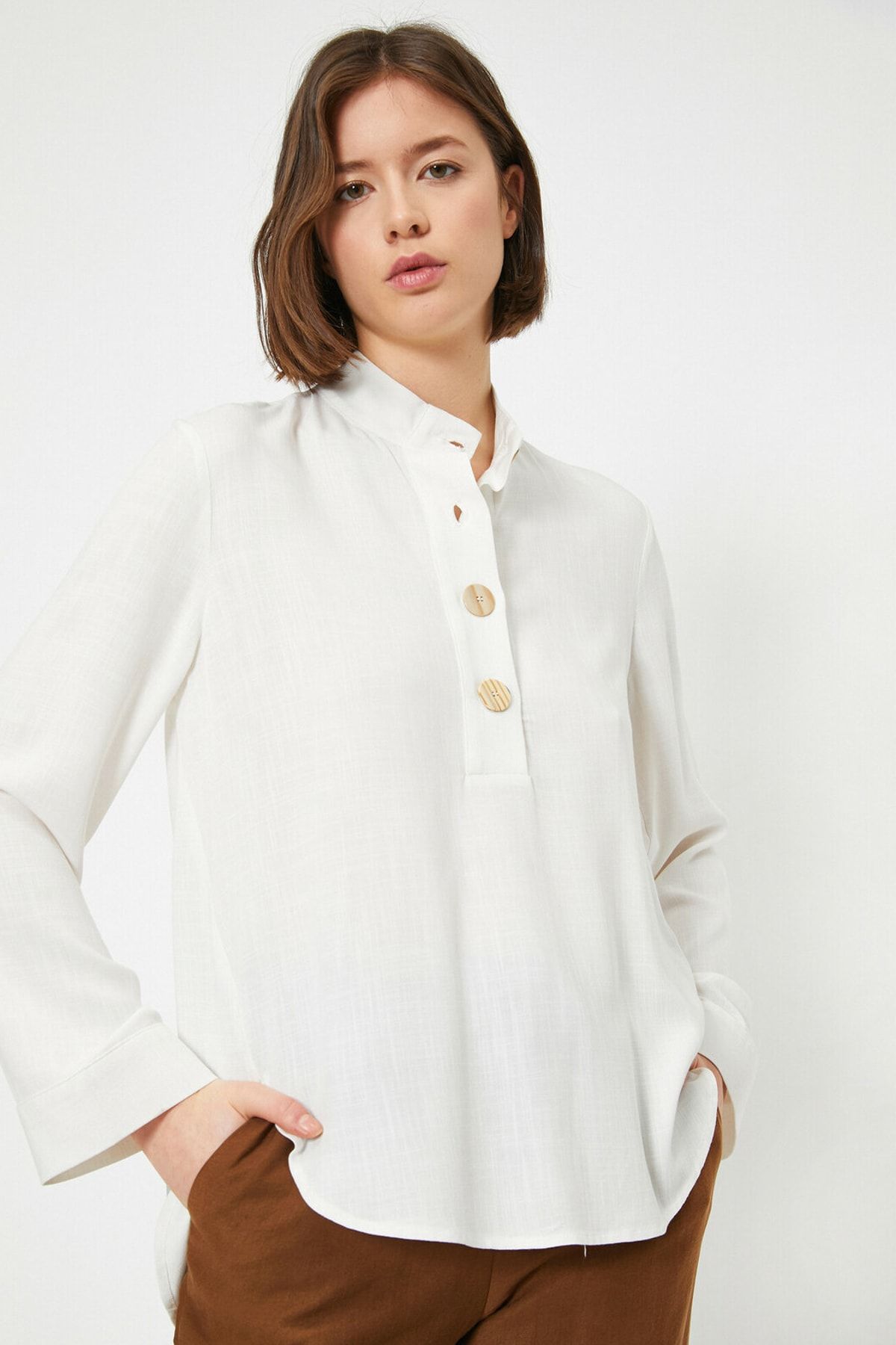 Koton Bluse Ecru Regular Fit Fast ausverkauft