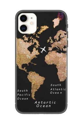 Iphone 11 - Siyah Silikon Kılıf - Old Map KK0000006