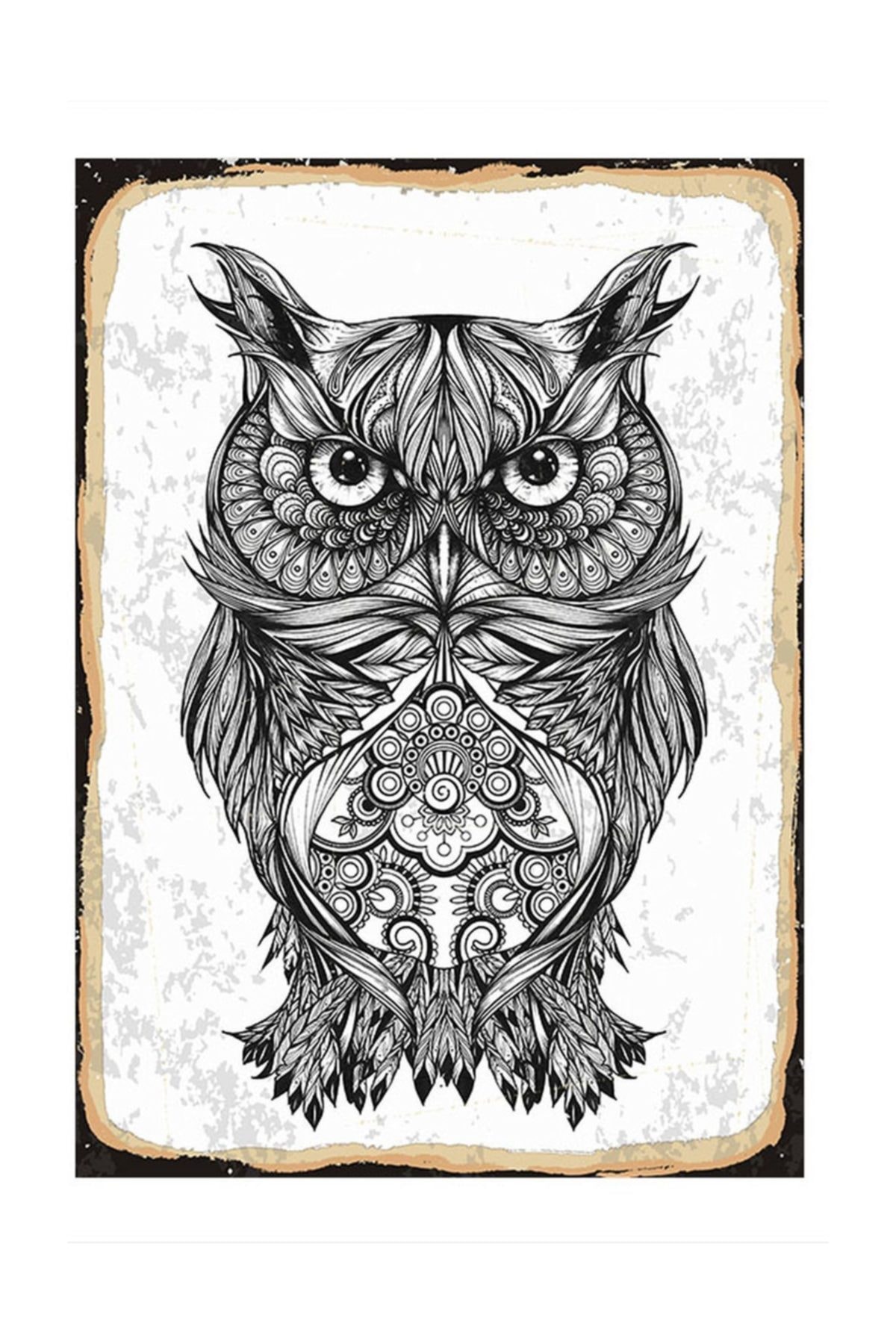 baykuş siyah beyaz çizim