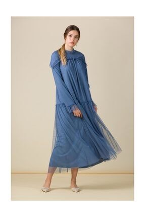 Fırfırlı Tül Elbise Indigo 5016