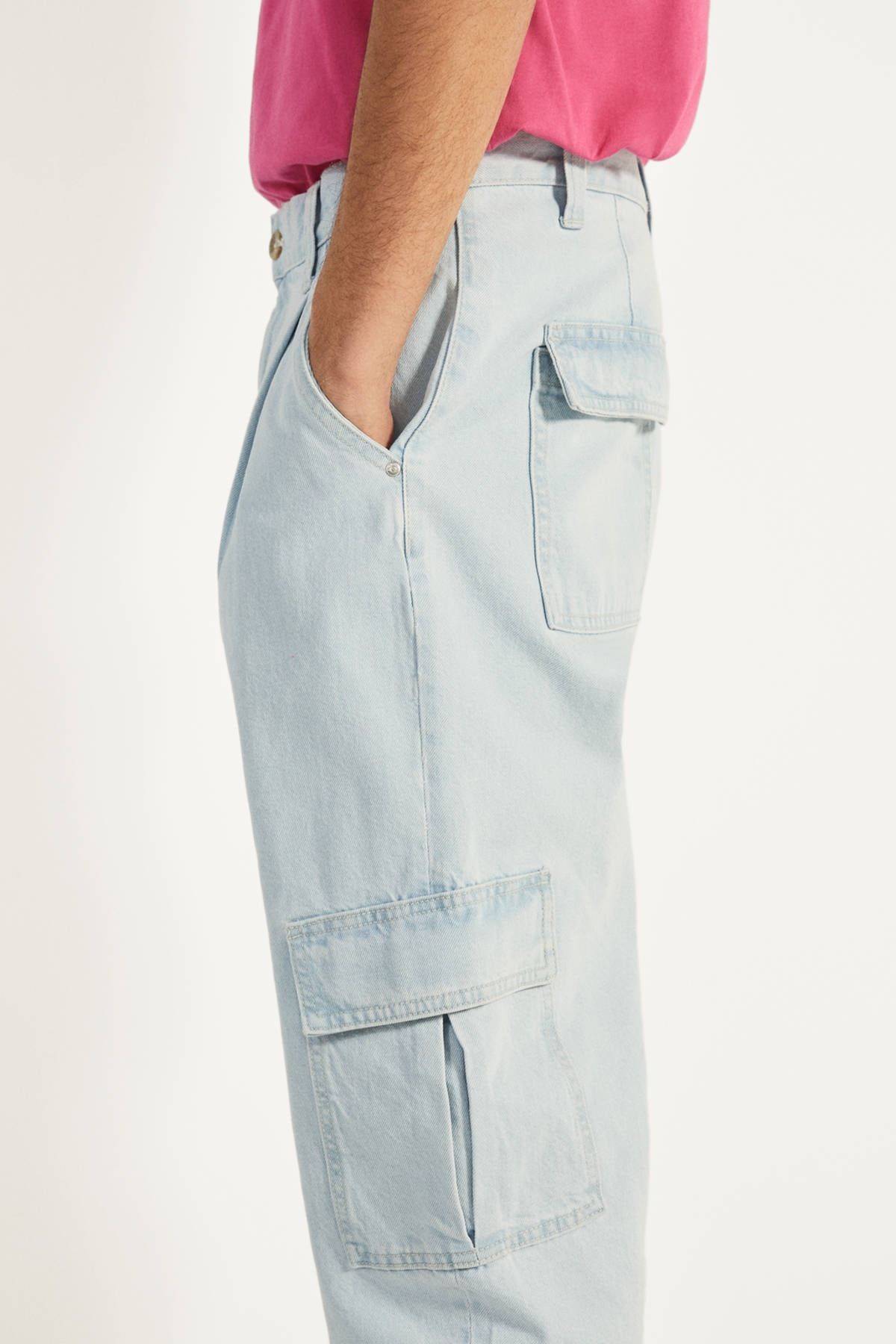 Bershka Erkek Acik Mavi Balloon Fit Kargo Jean 00252777 Trendyol