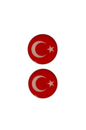 Türk Bayrağı Yuvarlak Damla Etiket Sticker Yapıştırma (2'li) 5cm 2149