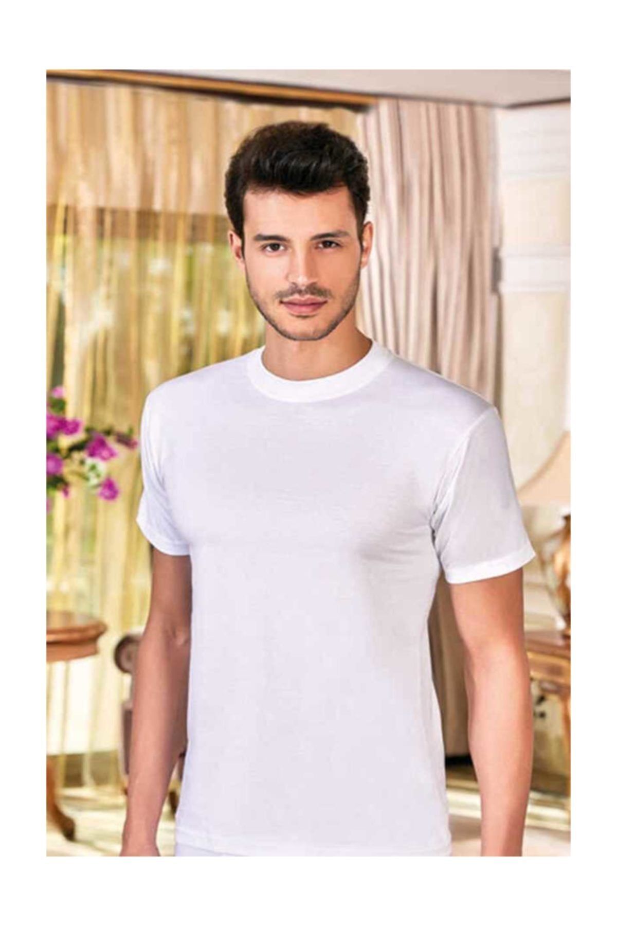 Berrak Tricou Bărbătesc Cu Gât Roșu Ilustrat Pachet Unic (6 Bucăți) Alb 51 Masculin - 51