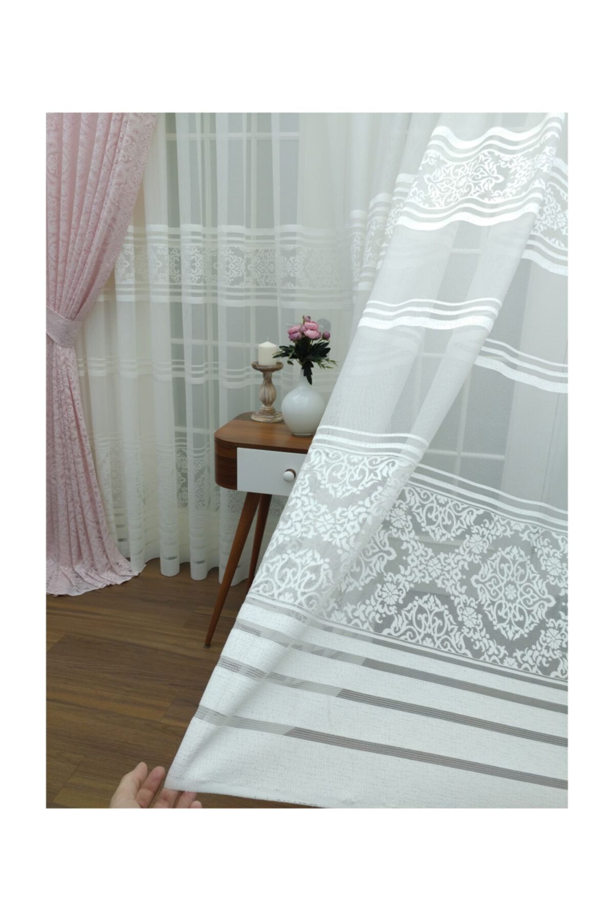 Esse Home Kdk Örme Desenli Tül Perde 100% Orjinal Ürün Yüksek Kalite, 100x200, Sık Pile, 1/3