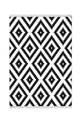 Else Siyah Beyaz Karolar 3d Desenli Dekoratif Saçaklı Kilim Halı 120x180cm ossokil3d39