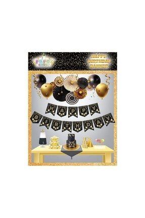 Gold Happy Birthday Yazısı+ Happy Birthday Asmalı Süs+happy Birthday Yazısı Banner pu3450