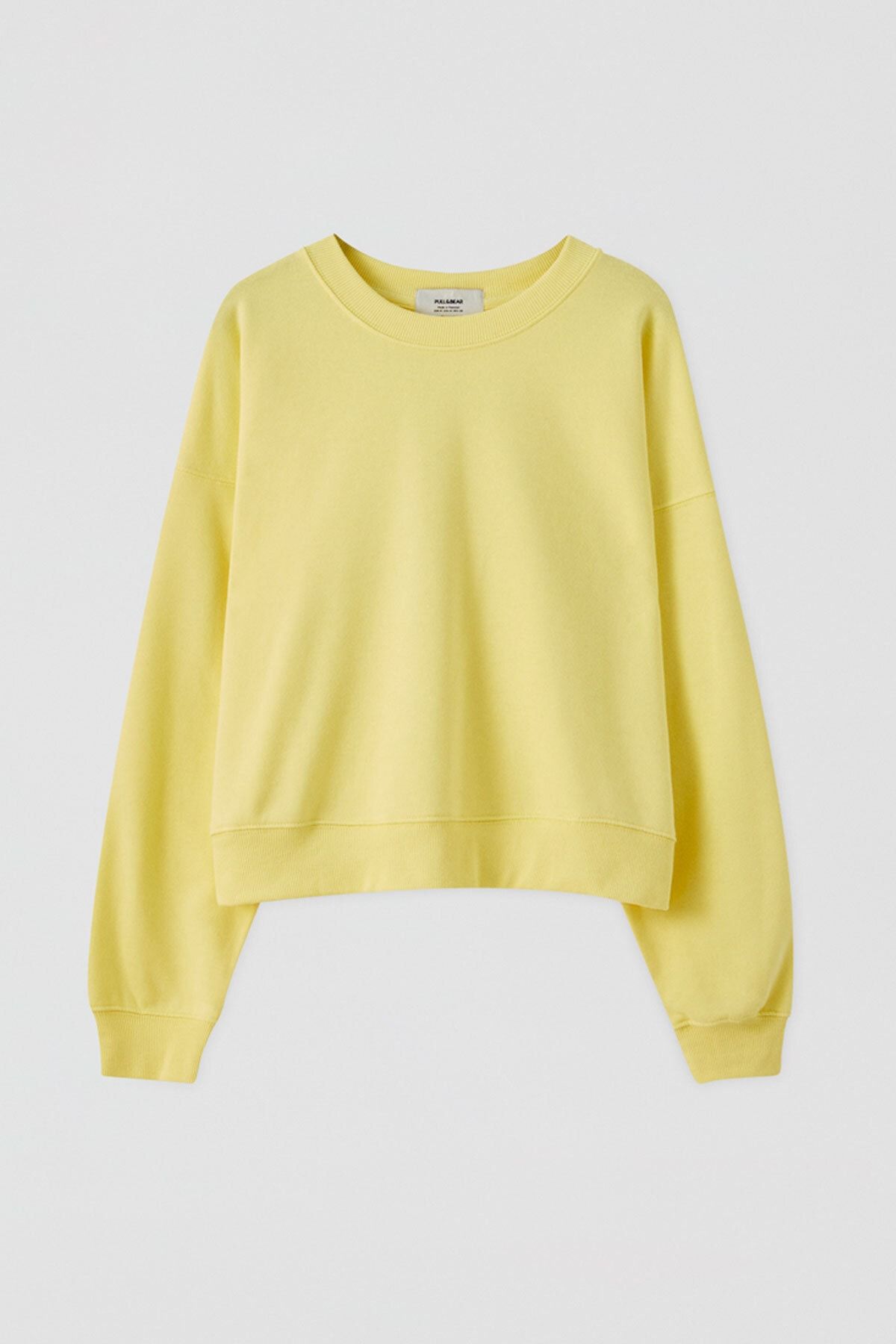 Pull Bear Kadin Limon Sarisi Basic Bisiklet Yaka Pamuklu Sweatshirt 05596378 Trendyol