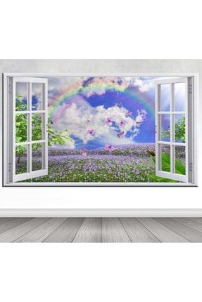 Pencere Kır Çiçekli Tarla Dev Kanvas Tablo 100x140 Cm Sb-3508 3508DEV