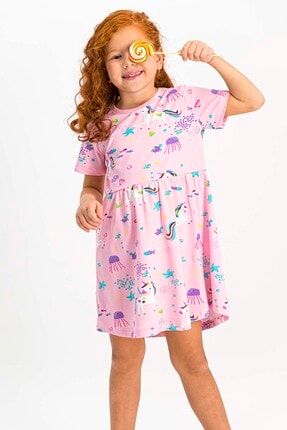 Unicorn Açık Pembe Kız Çocuk Homewear Elbise RP1734-C