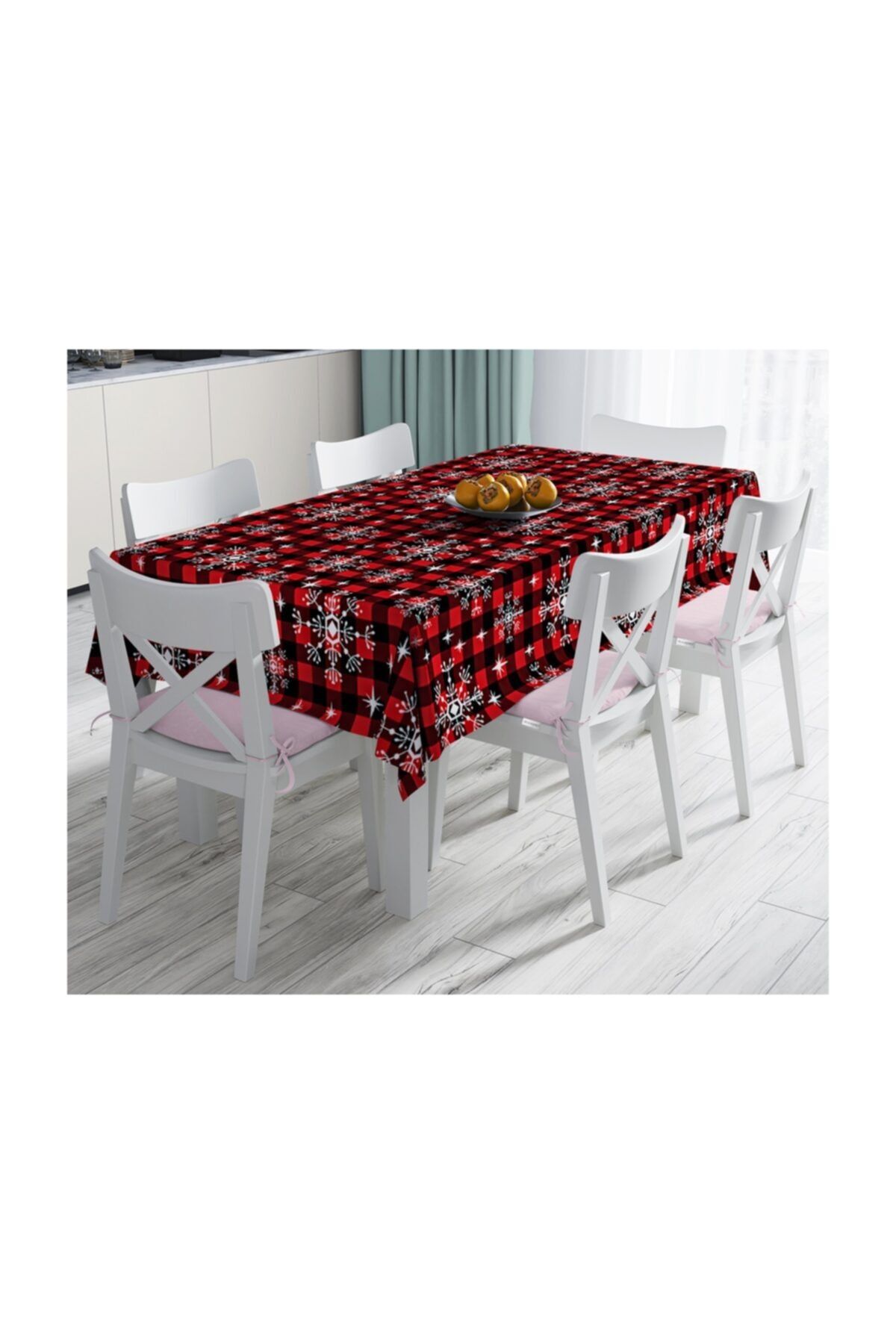 Realhomes Siyah Beyaz Ekose Desenli Altın Yaldızlı Dekoratif Masa Örtüsü-120x140 cm
