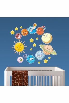 Güneş Sistemi Gezegenler Yıldız Sticker Çocuk Bebek Odası Dekorasyon Duvar Etiket 00715
