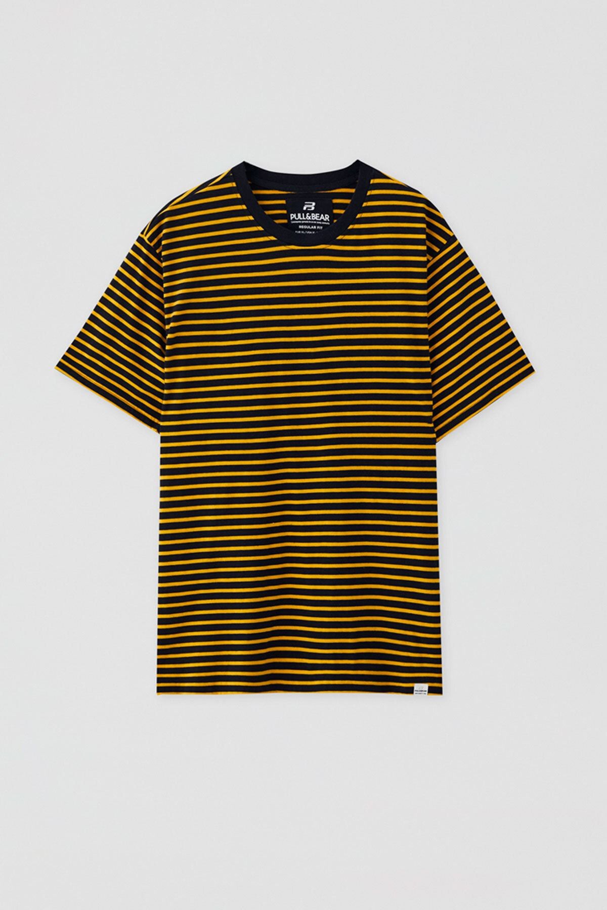 Pull Bear Erkek Hardal Rengi Yatay Cizgili Kisa Kollu T Shirt 05234555 Trendyol