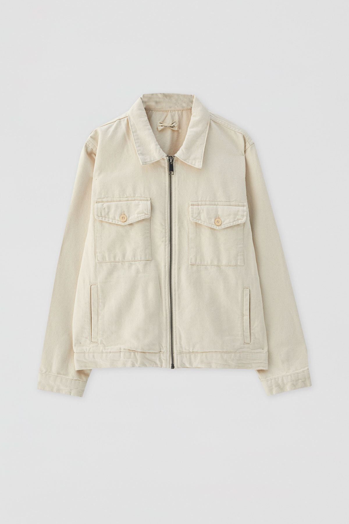 Pull Bear Erkek Ekru On Cepli Bej Ceket 05716517 Trendyol
