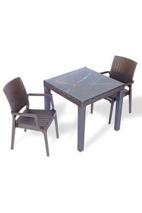 Estelia Rattan 80x80 Camli Masa 2 Rattan Flora Koltuk Kahve Trendyol