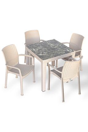 Estelia Rattan 80x80 Masa 4 Rattan Royal Koltuk Kapucino Trendyol