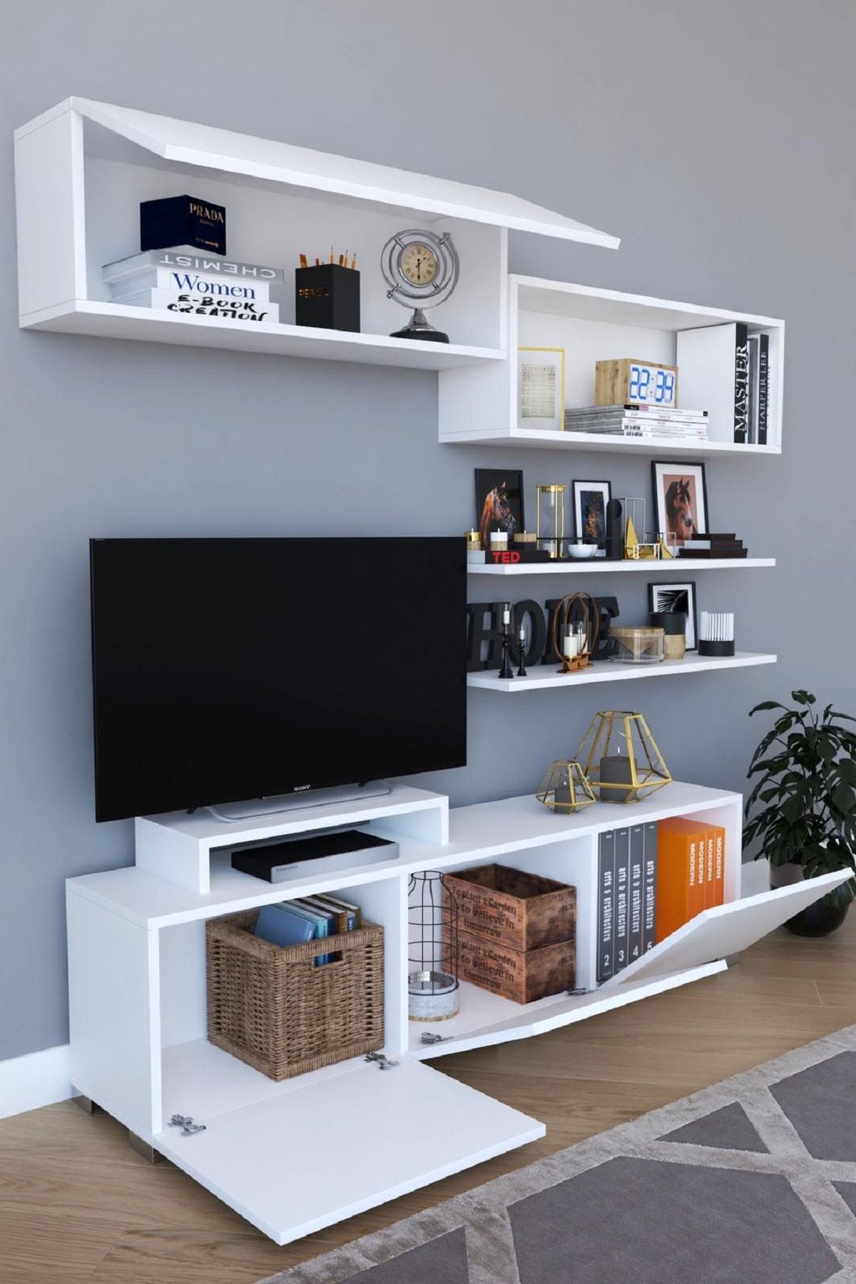 Rani A9 Duvar Rafli Tv Unitesi Kitaplikli Tv Sehpasi Beyaz M16 Fiyatlari Ve Ozellikleri