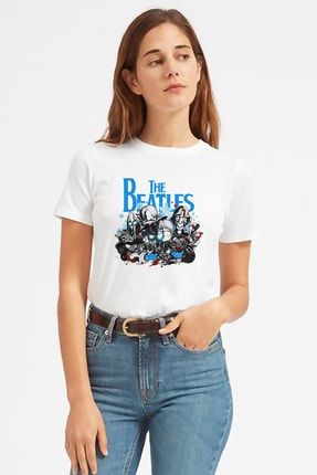 The Beatles Baskılı Beyaz Kadın Tshirt BGA1553KDNTS