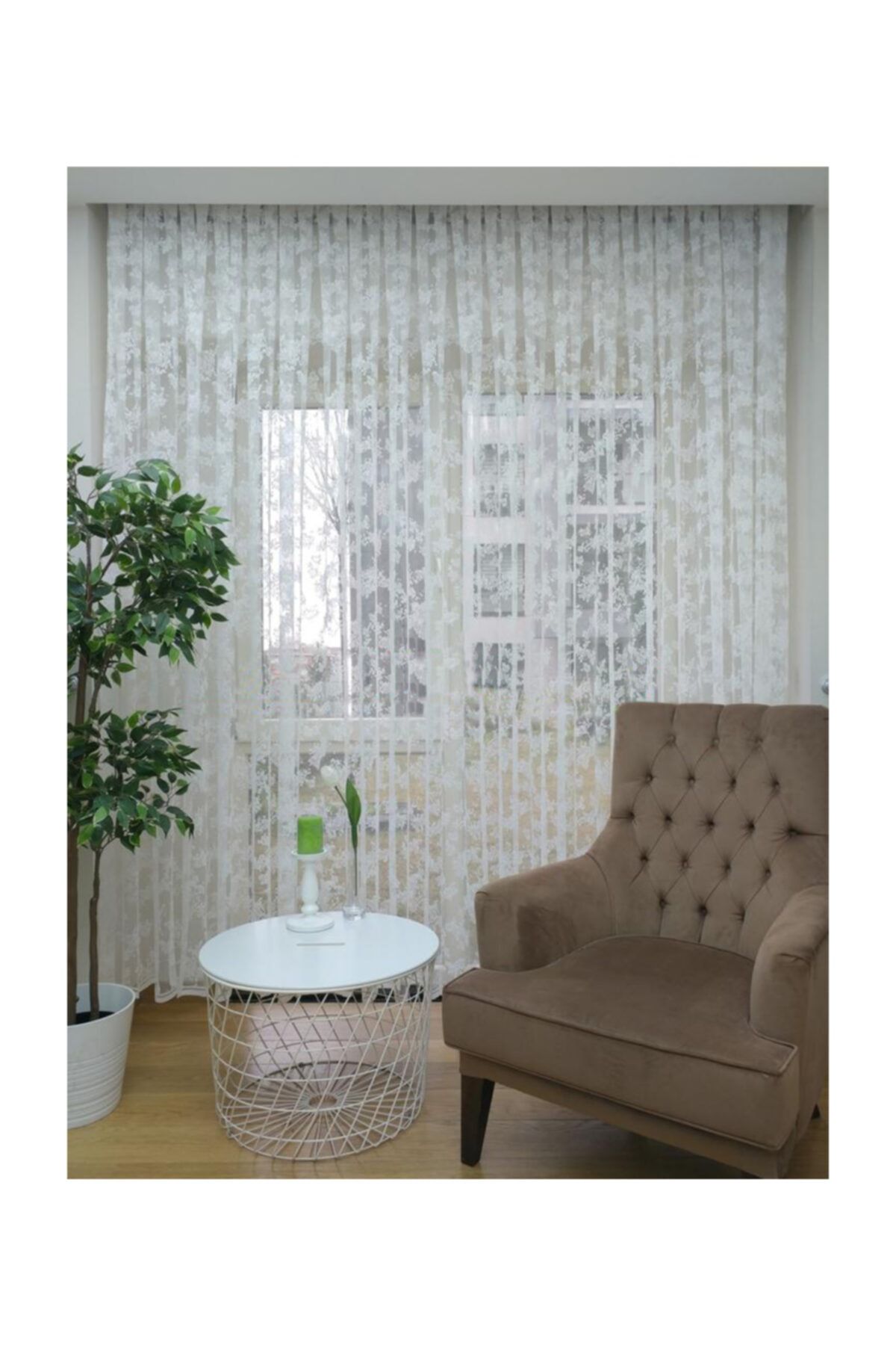 Esse Home Spor Desen Dantel Tül Perde 250x250, Seyrek Pile, 1/2