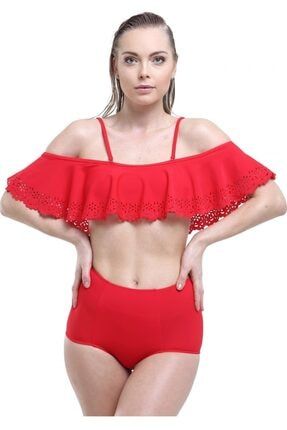 Lazerli Volanlı Bikini - Argisa 5022 - Kırmızı 5022-6