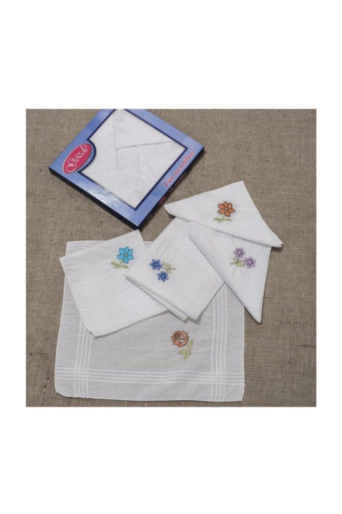 Gözde Işlemeli Kadın Mendili 12 Adet 28x28 Cm %100 Pamuk