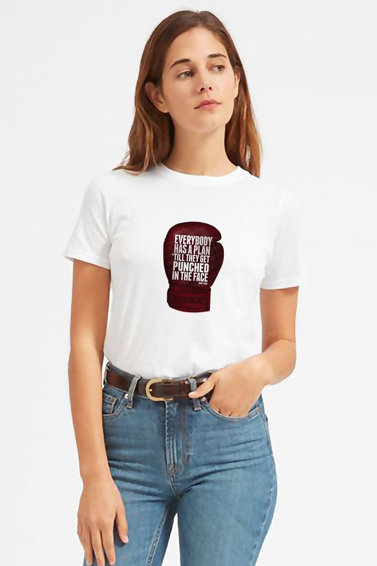 QIVI Mike Tyson Everybody Has A Plan Printed White Women s Tshirt