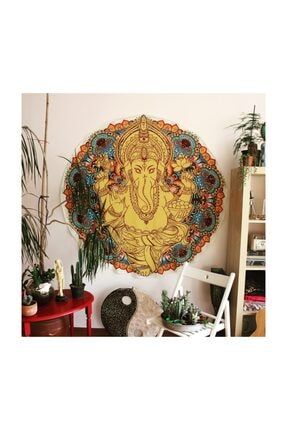 Yellow Ganesha Yuvarlak Duvar Örtüsü Tapestry 150x150 WT103