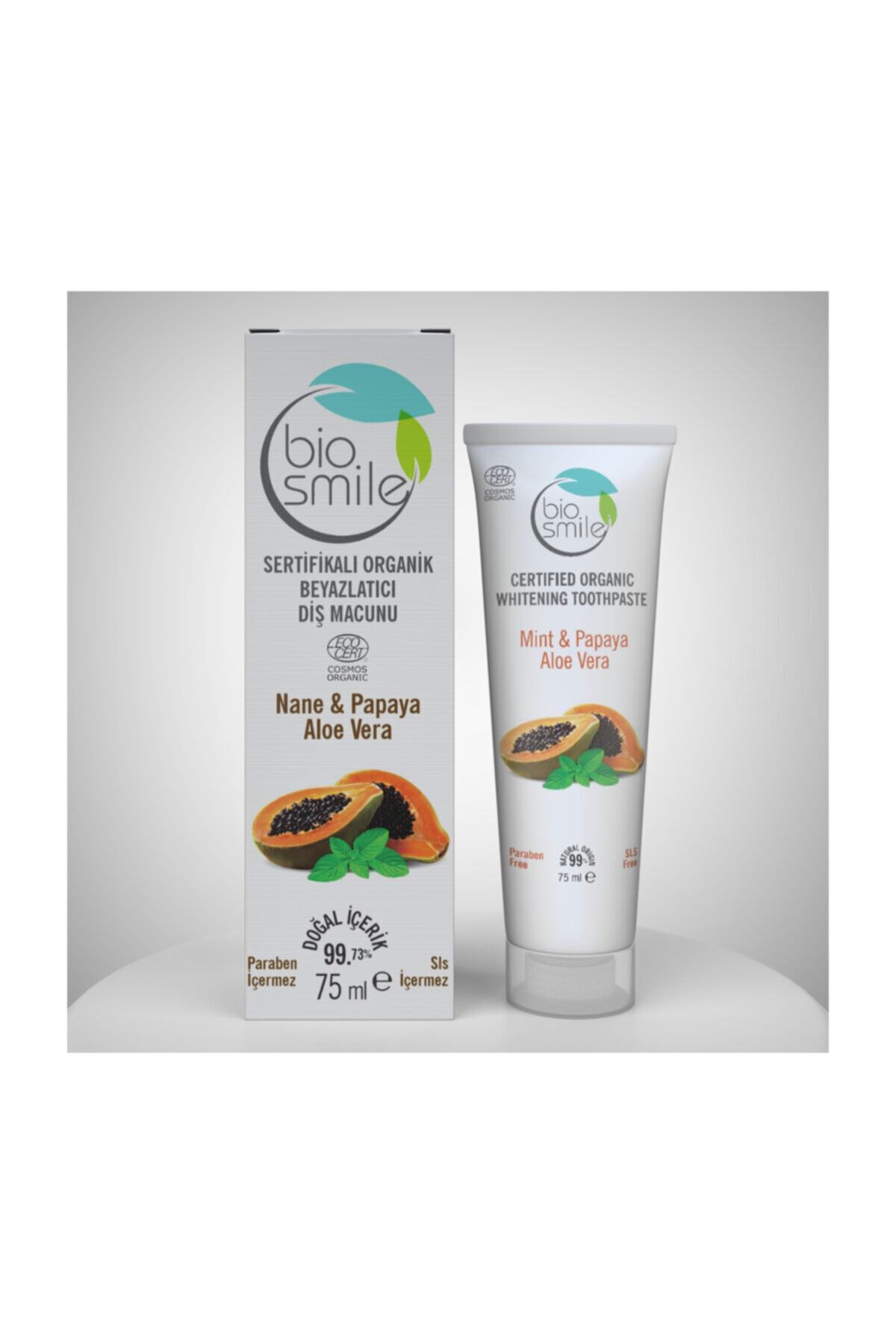 Biosmile Biosmile Organik Sertifikali Beyzlatici Dis Macunu Papaya Nane Aloe Vera 75 Ml Trendyol