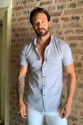 Trendyol Man Beyaz Erkek Baskili Kisa Kol Slim Fit Gomlek Tmnss20go0151 Trendyol