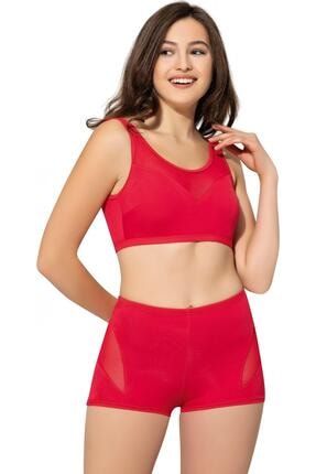 Tüllü Transparan Şortlu Bikini 5035 Kırmızı Argisa-5035
