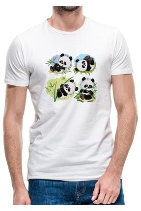 Collage Panda Baskili Beyaz Erkek Orme Tshirt T Shirt Tisort T Shirt Trendyol